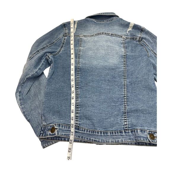 Masseys Trucker Jacket Women's 4 Blue Floral Denim Cotton Stretch Embroidered - Picture 6 of 8